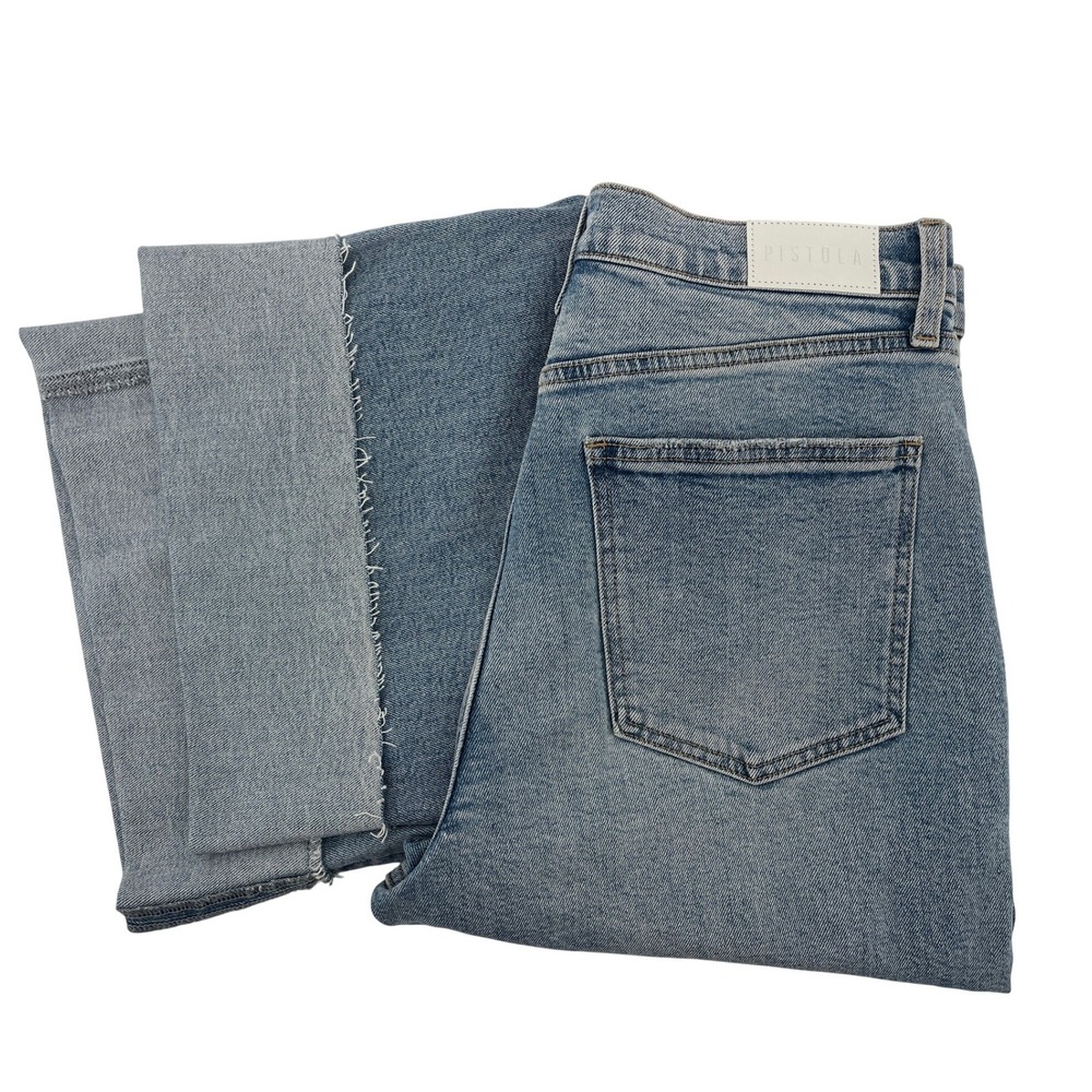 Pistola Lana Crop Wide Leg Jeans in Snowcat Raw Hem Cuffed Blue Denim Size 31 - Picture 5 of 12